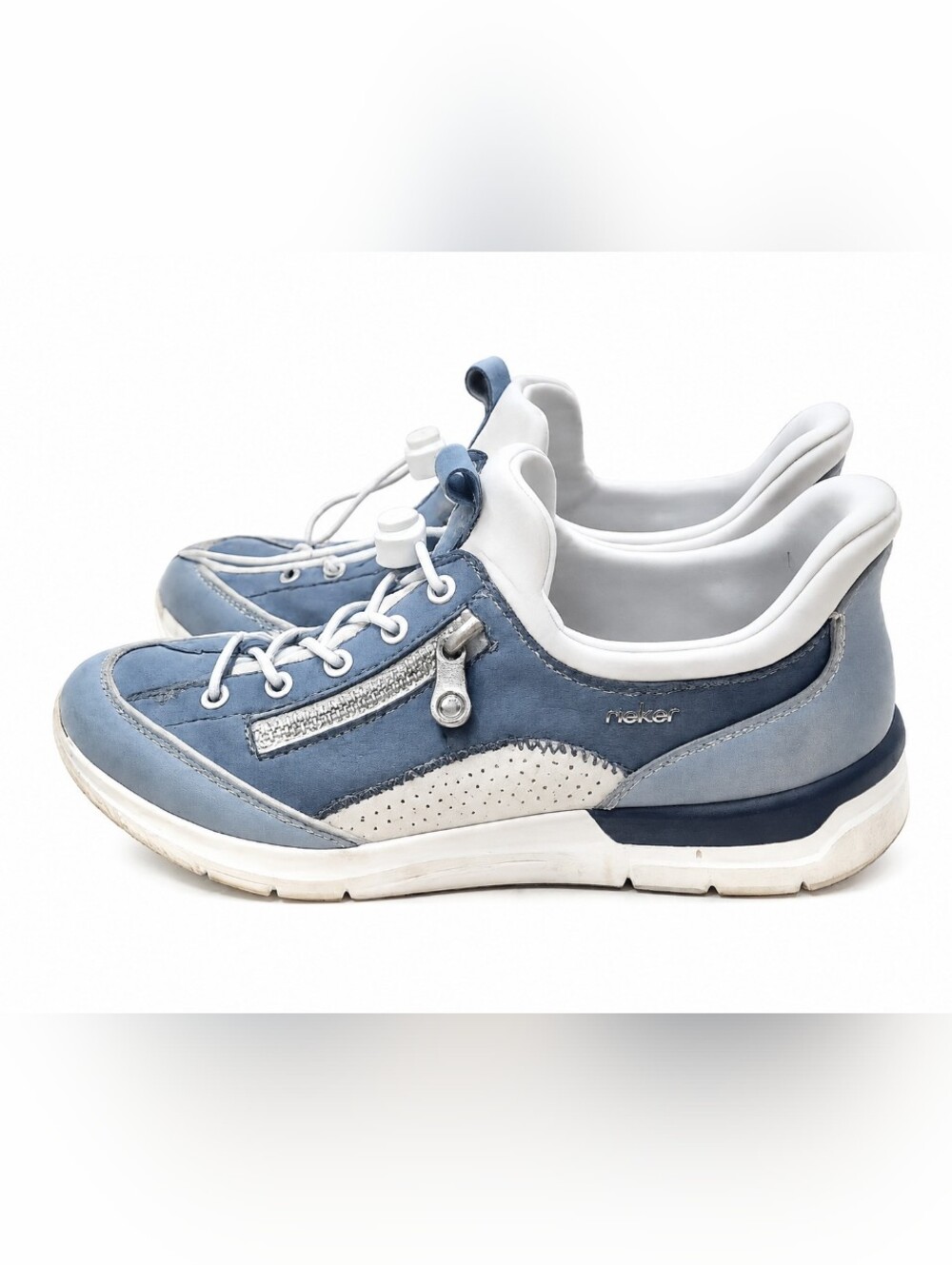 Rieker Women’s Sneakers EU 41 US 10 Blue Gray Leather Side Zip Comfort Walking